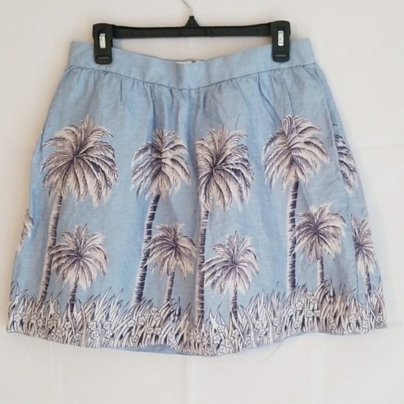 Nwt J. Crew Blue 100% LINEN Palm Tree Flared Beach Mini Skirt - Picture 2 of 8
